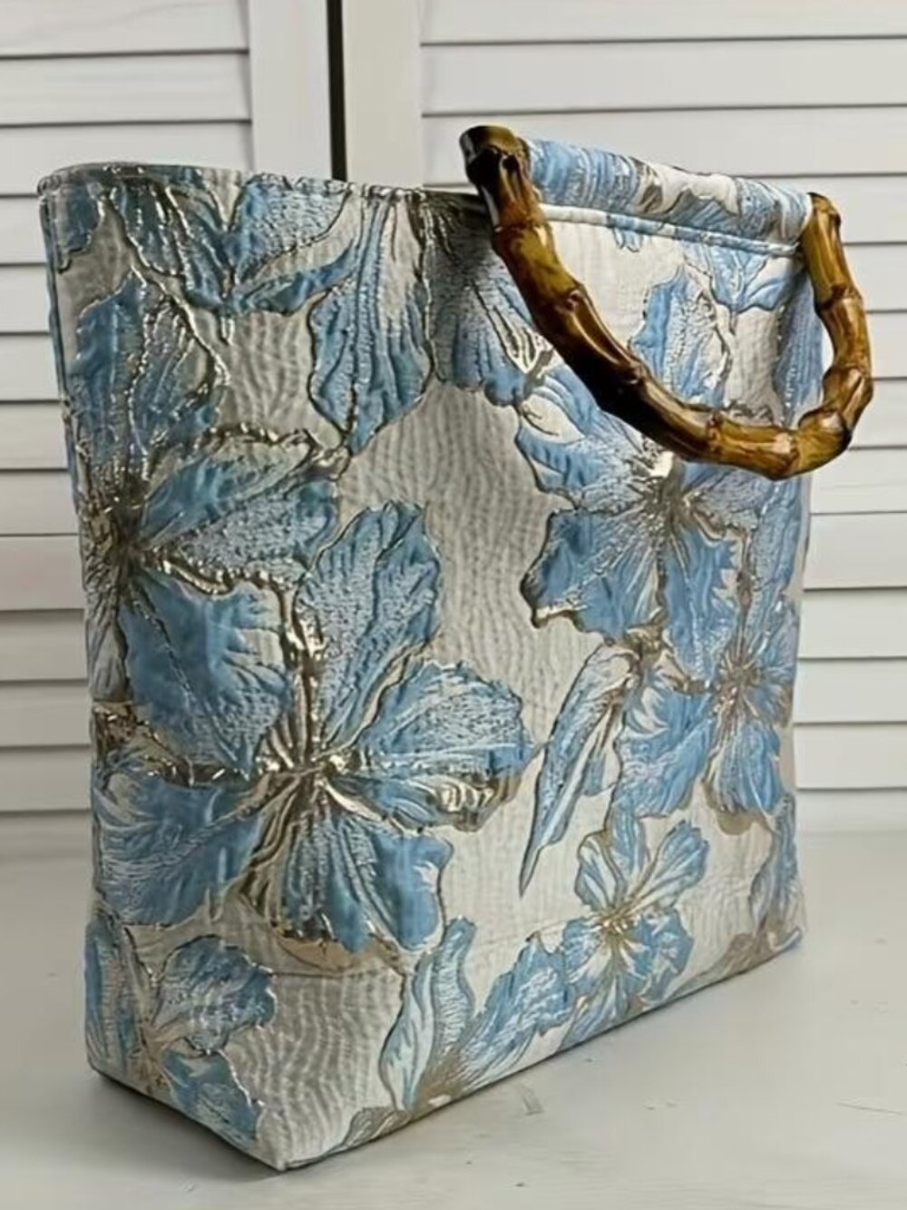 BLUE & GOLD FLORAL TOTE